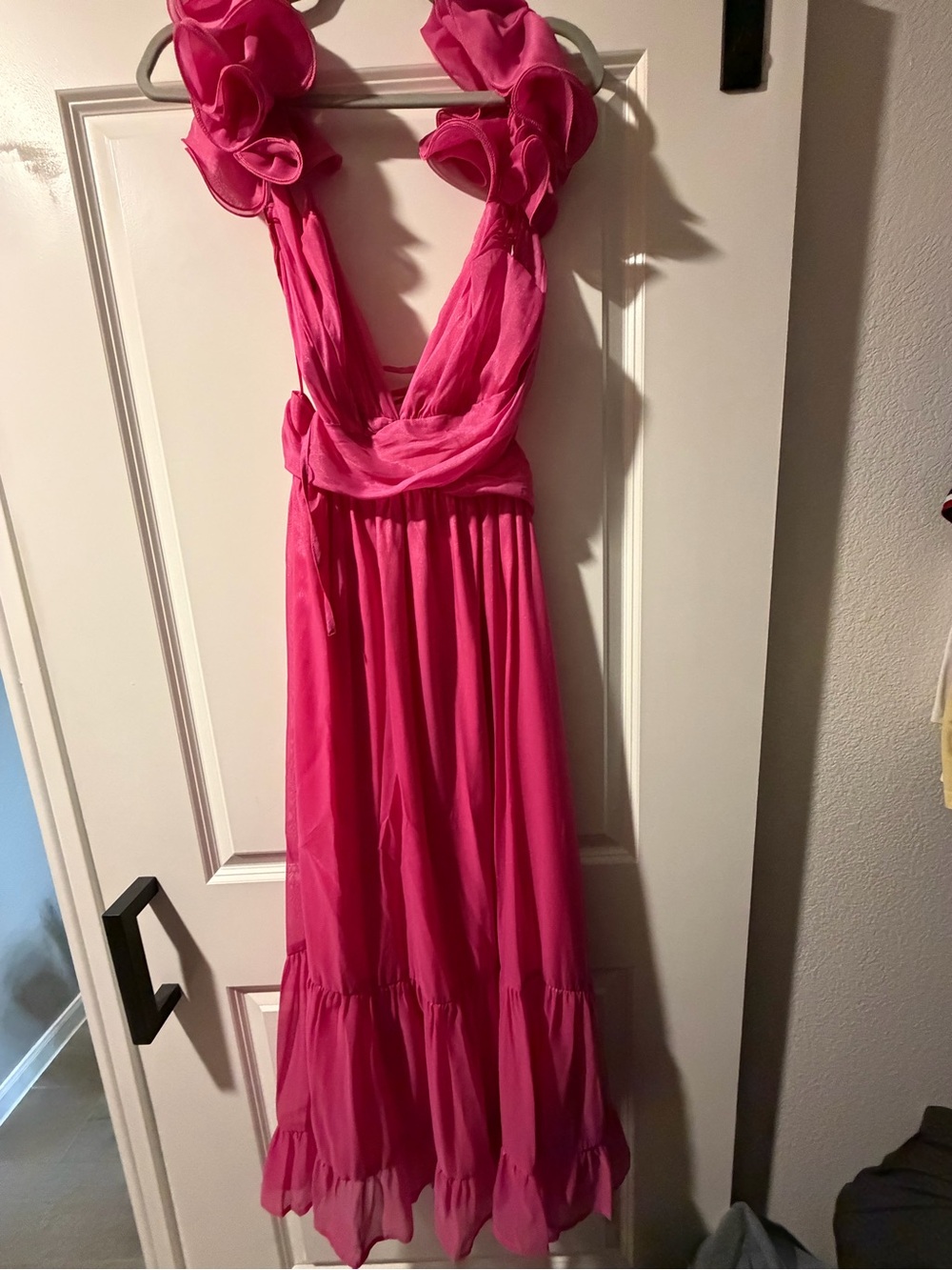Petal and Pup “Bonito” Hot Pink Ruffled Halter Midi Dress